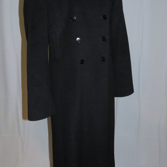 AGNES B. Black Brushed Flannel Lambswool Angora Blend Double Breasted Overcoat 3 - Picture 7 of 10